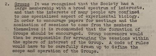 Part of the content: "t was recognised that the Society has a large membership with a broad spectrum of interests..is recommended that the formation of Groups should be encouraged.."