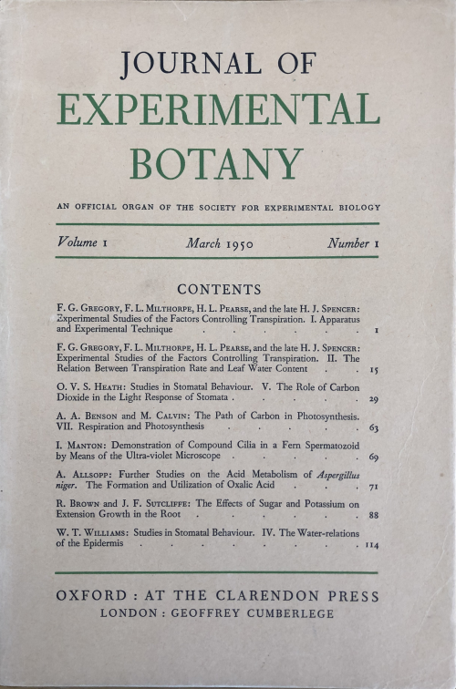 First Edition of the Journal of Experimental Botany