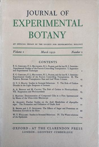 Cover of the first issue of the Journal of Experimental Botany.
