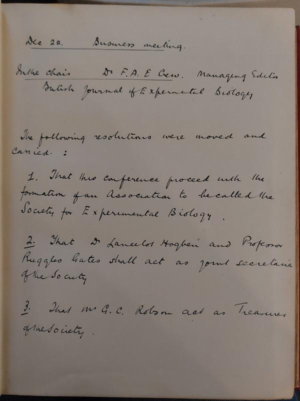 The content of the handwritten minutes is included in the "Resolutions from the First Meeting" section.